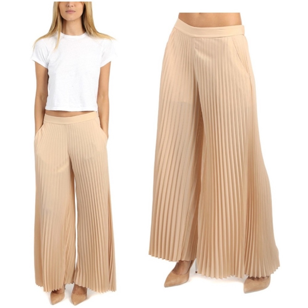 A.L.C. Pleated Wide-Leg Pants in Beige